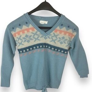 Pandora Vintage 80s Fair Isle Knit  Sweater Kids Size 8-10‎ Blue Nordic Acrylic